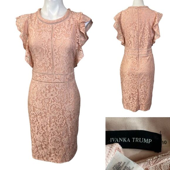 Ivanka Trump Dresses & Skirts - Ivanka Trump dress size 10 lace blush pink flutter sleeve stretch sheath -7